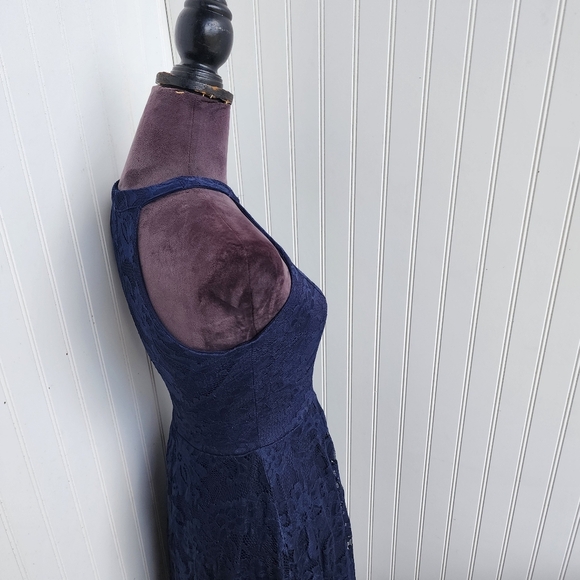 DressyStar Womens Halter Floral Lace Hi-Lo Party Dress Navy M Blue Sleeveless - Picture 6 of 14